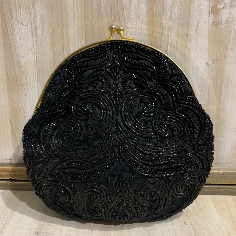 Elegant Black Beaded Clutch